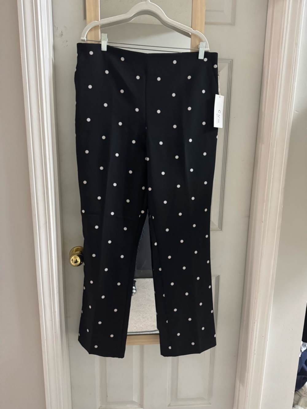 Polka Dot Boot-Cut Pants - Black with White Dots